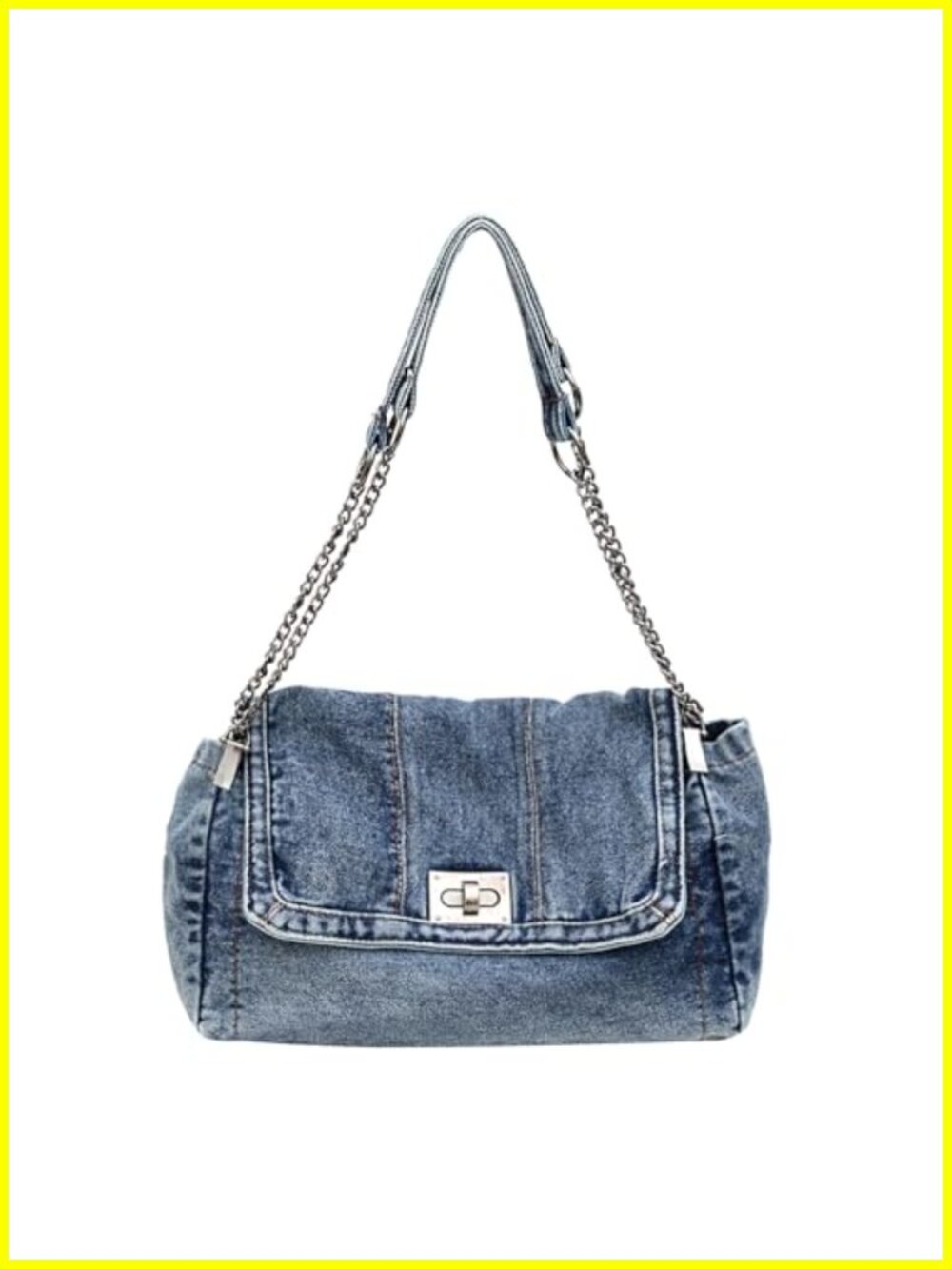 Large Denim Tote Bag for Women Crossbody Shoulder Turn-Lock Closure - Picture 1 of 6